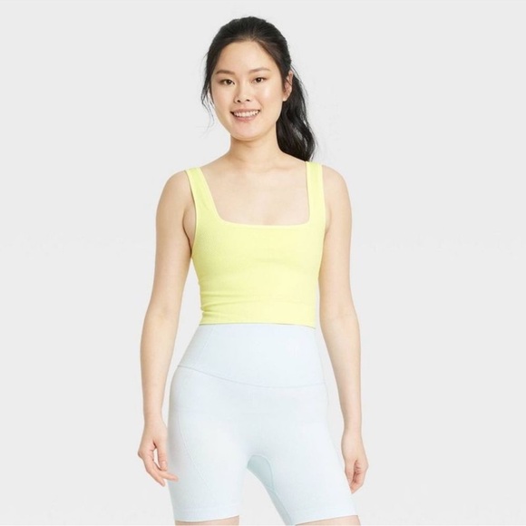 All in Motion Yellow Ribbed Cropped Workout Tank Top - Picture 1 of 3